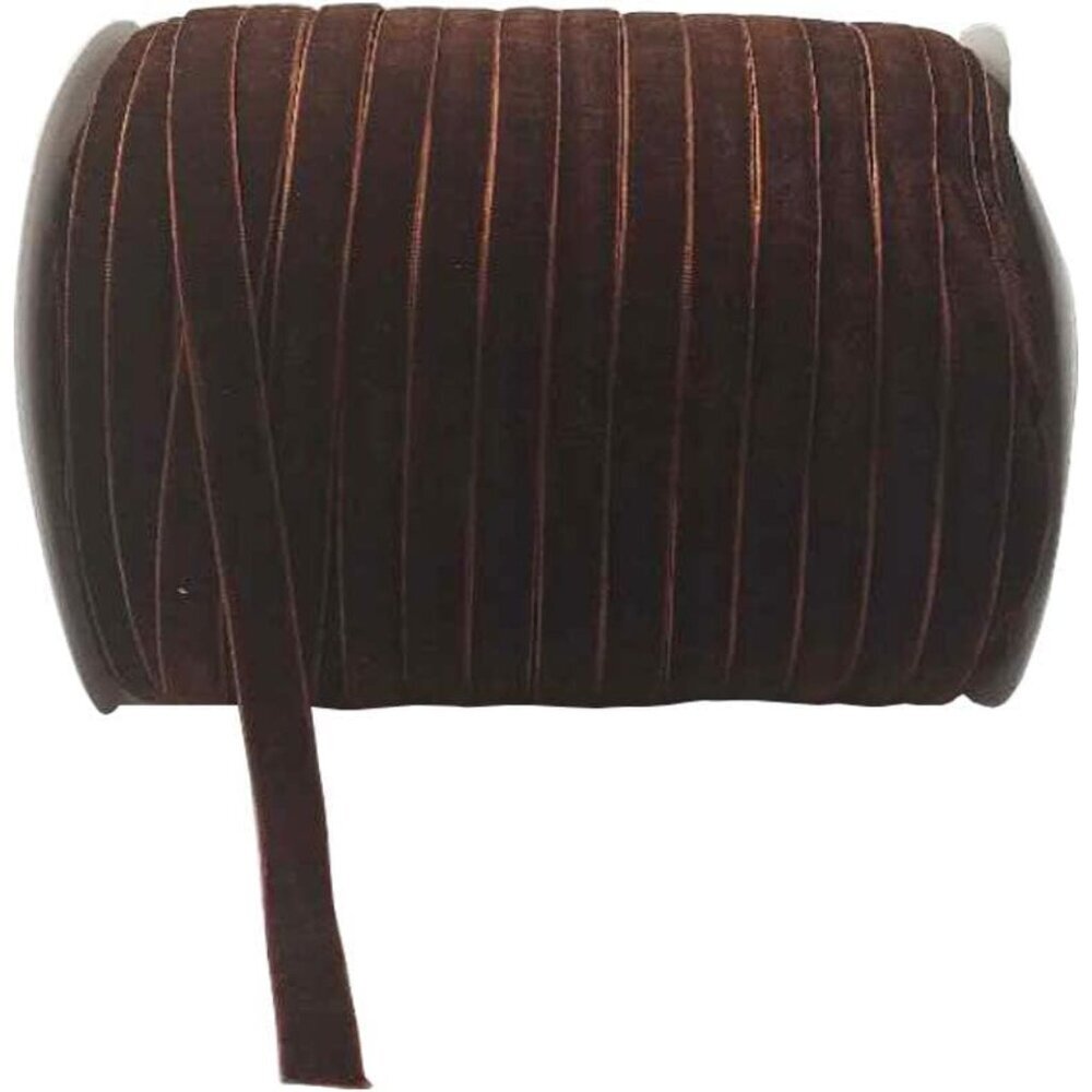10 Yards Velvet Ribbon Spool Coffee, 3/8"